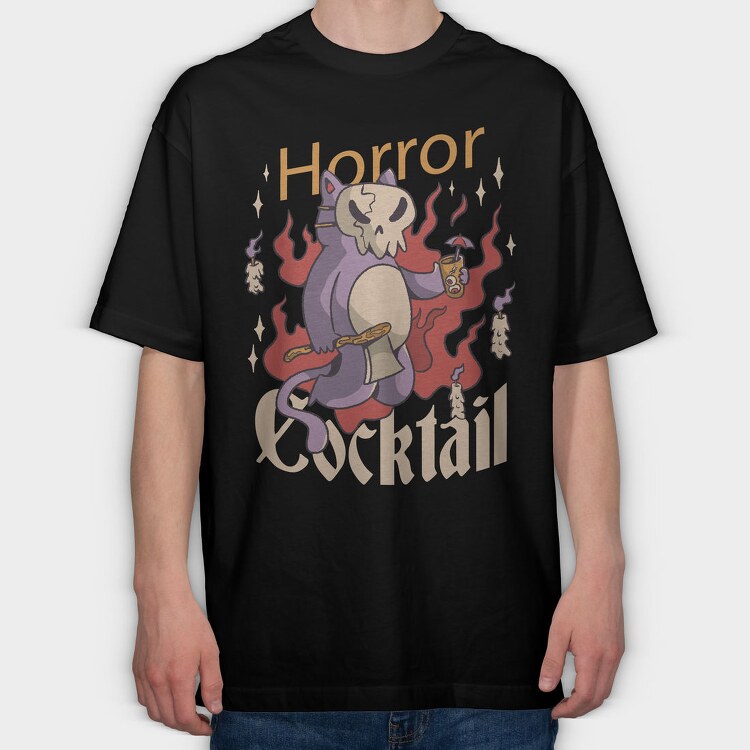 Horror Cocktail Cat, Tricou Oversize Barbati (Unisex)