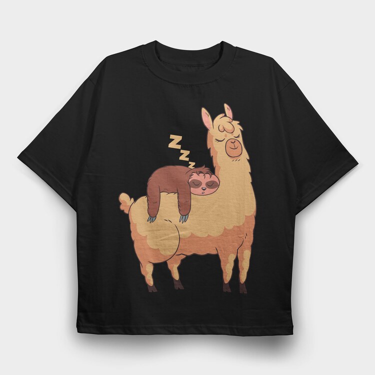 Sloth Riding Llama Sleeping, Tricou Oversize Barbati (Unisex)