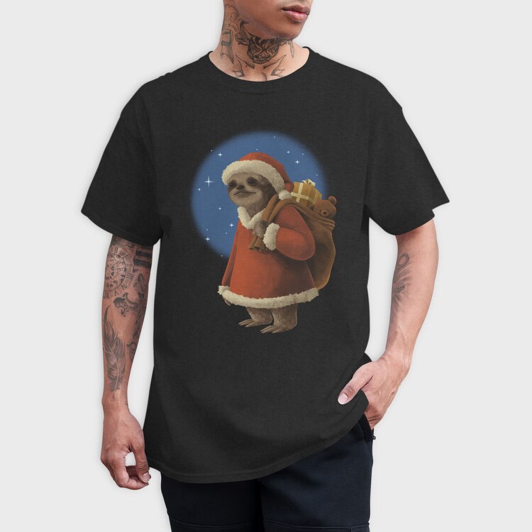 Sloth Santa Claus In Christmas, Tricou Barbati (Unisex)