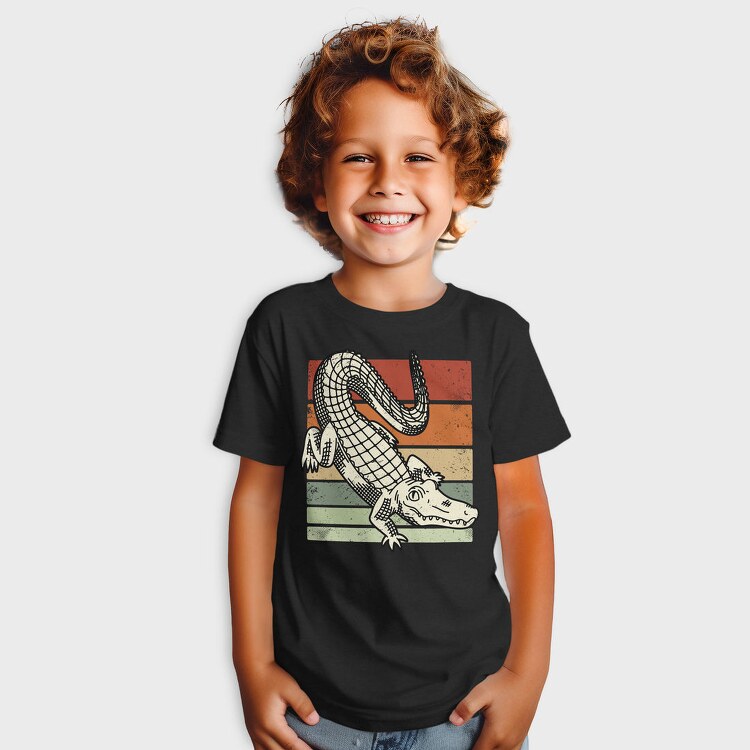 Retro Sunset Crocodile, Tricou Copii