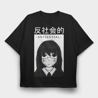 Anime Antisocial Girl Face Mask, Tricou Oversize Barbati (Unisex)