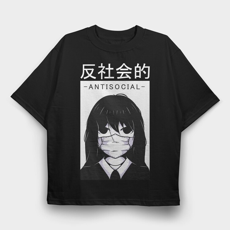 Anime Antisocial Girl Face Mask, Tricou Oversize Barbati (Unisex)