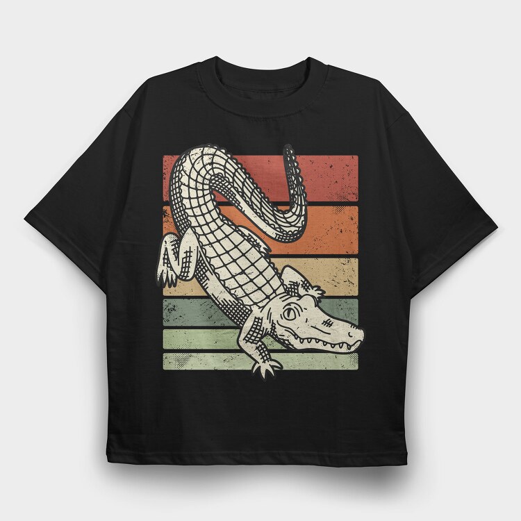 Retro Sunset Crocodile, Tricou Oversize Barbati (Unisex)