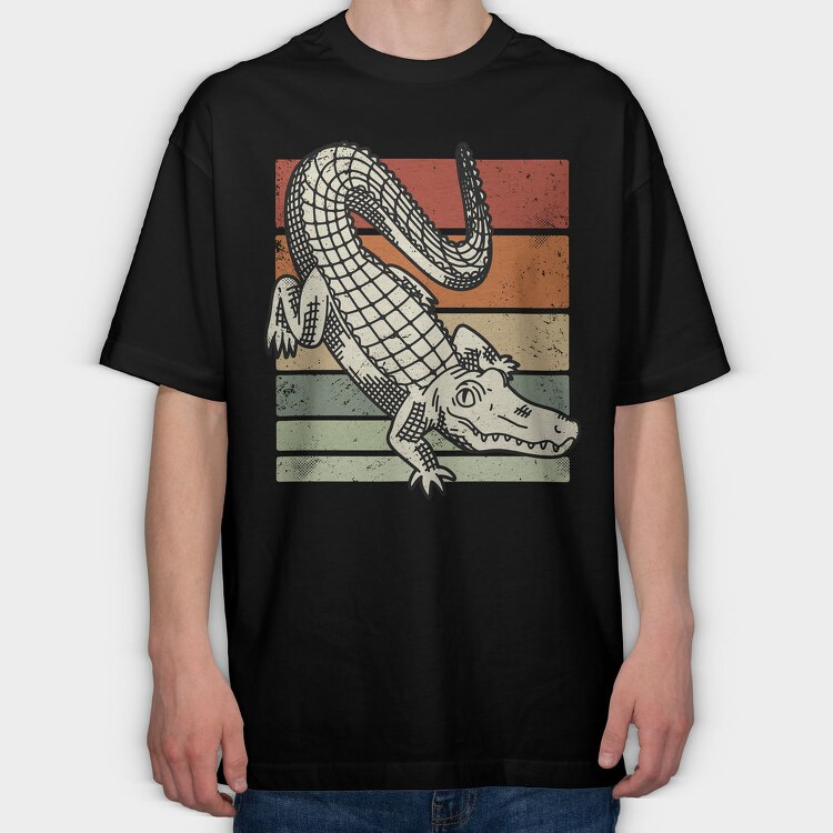 Retro Sunset Crocodile, Tricou Oversize Barbati (Unisex)