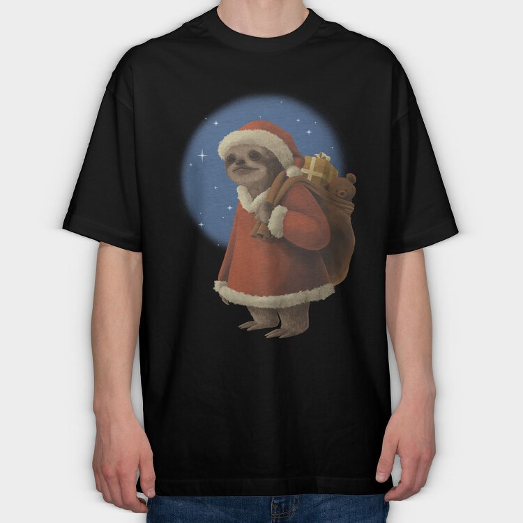 Sloth Santa Claus In Christmas, Tricou Oversize Barbati (Unisex)