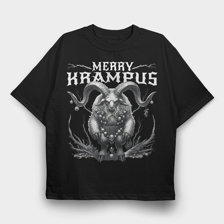 Dark Merry Krampus Portrait Trend, Tricou Oversize Barbati (Unisex)