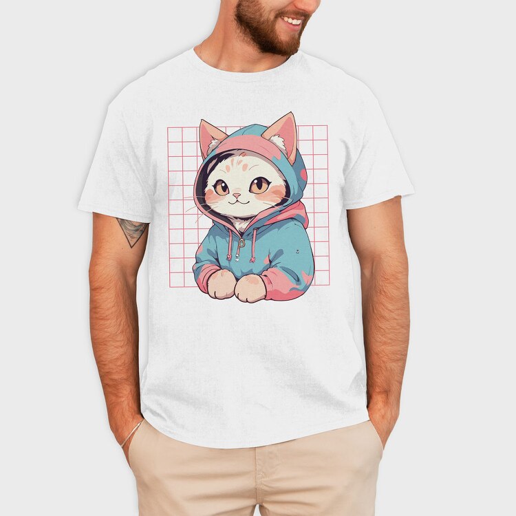 Anime Cat Cute, Tricou Barbati (Unisex)