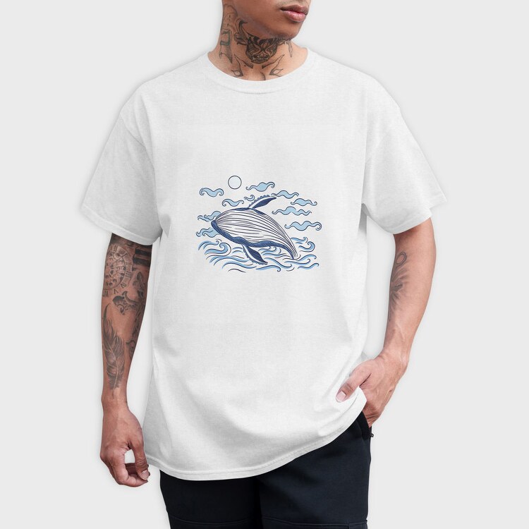 Whale Ocean Illustration, Tricou Barbati (Unisex)