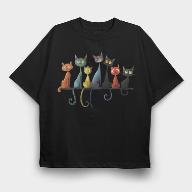 Colorful Feline Group, Tricou Oversize Barbati (Unisex)