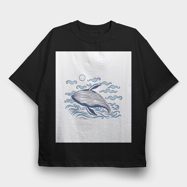 Whale Ocean Illustration, Tricou Oversize Barbati (Unisex)