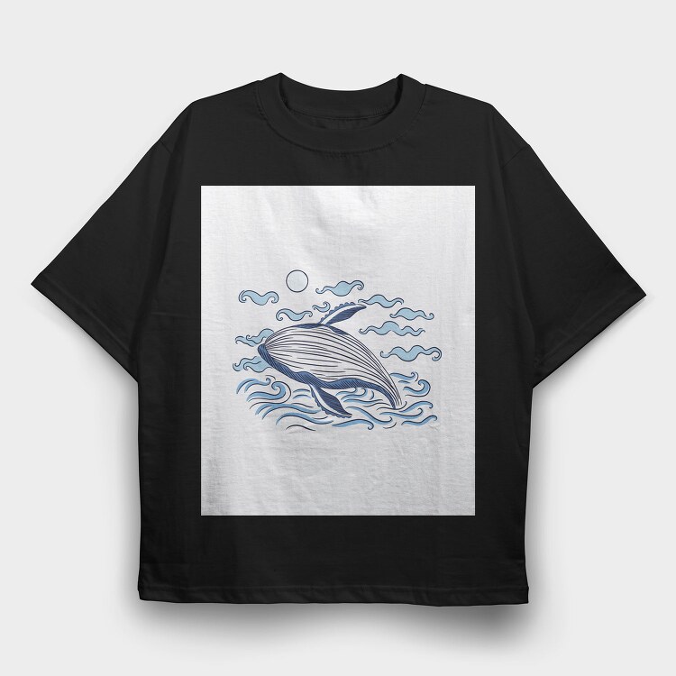 Whale Ocean Illustration, Tricou Oversize Barbati (Unisex)