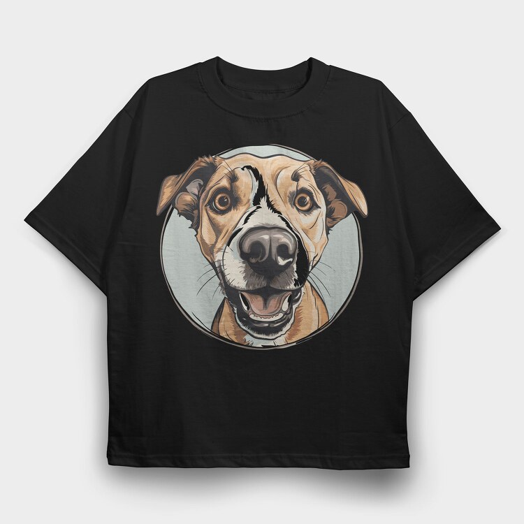 Joyful Dog Portrait, Tricou Oversize Barbati (Unisex)