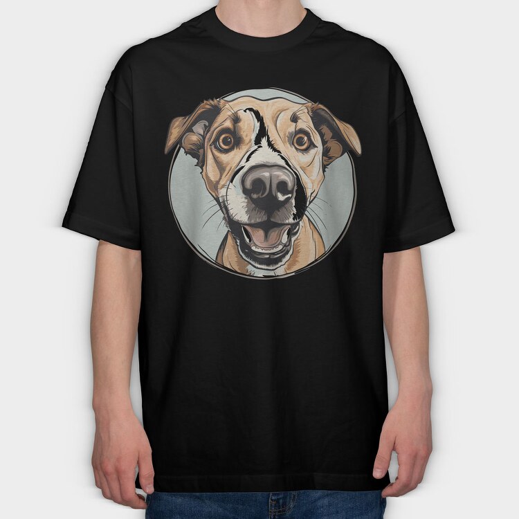 Joyful Dog Portrait, Tricou Oversize Barbati (Unisex)