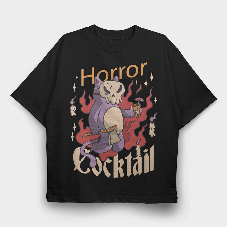 Horror Cocktail Cat, Tricou Oversize Barbati (Unisex)