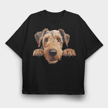 Airedale Terrier Peeking, Tricou Oversize Barbati (Unisex)