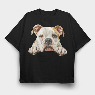 American Bulldog Peeking, Tricou Oversize Barbati (Unisex)