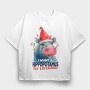 Hippo Watercolor Christmas, Tricou Oversize Barbati (Unisex)
