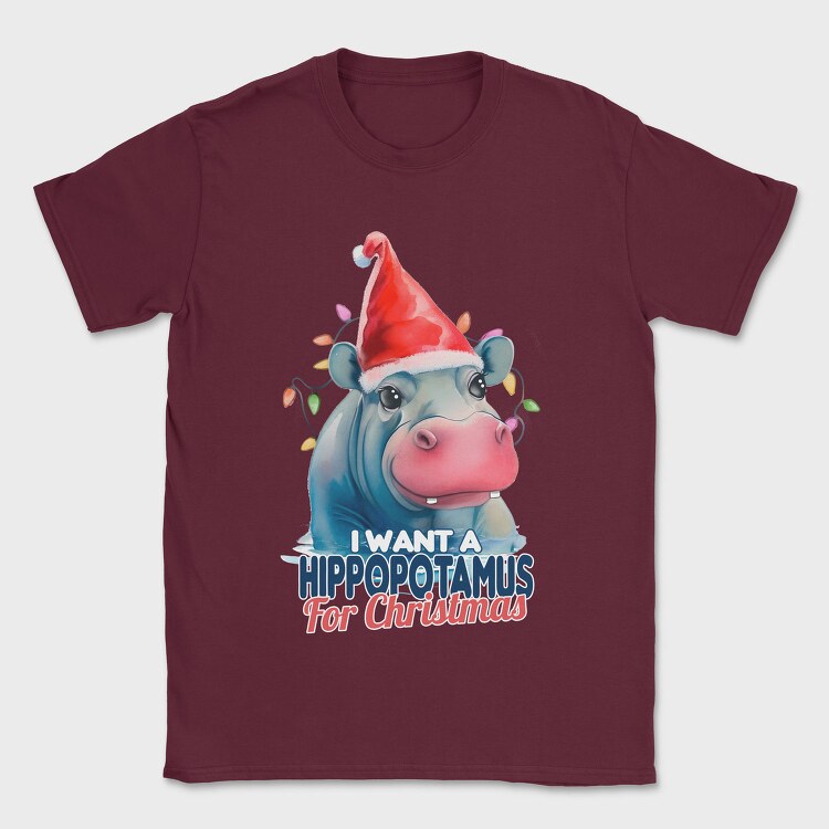 Hippo Watercolor Christmas, Tricou Barbati (Unisex)