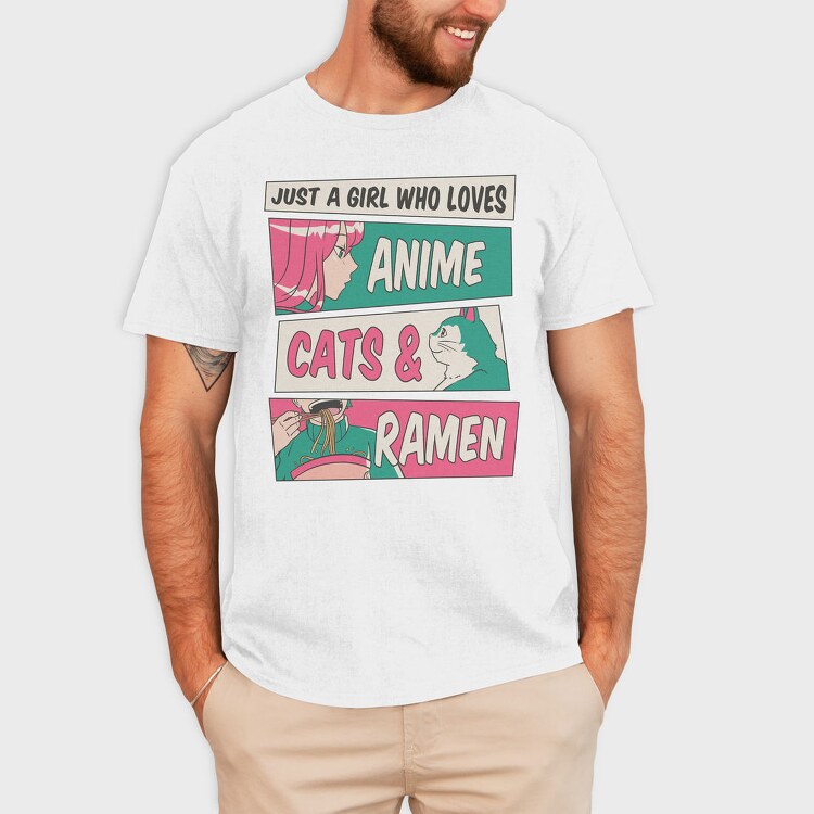 Anime Girl Cat And Ramen, Tricou Barbati (Unisex)