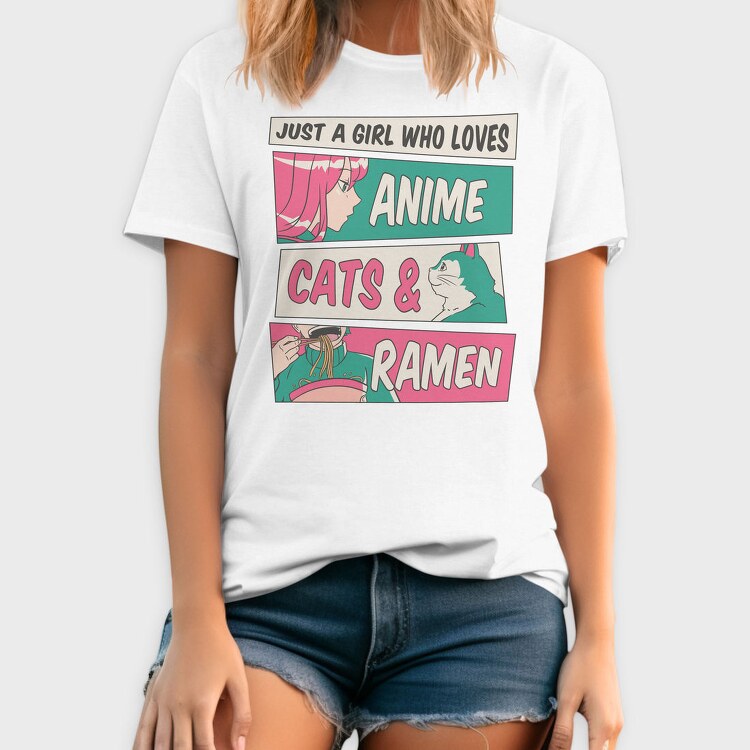 Anime Girl Cat And Ramen, Tricou Barbati (Unisex)