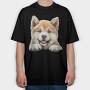 Akita Inu Peeking Face, Tricou Oversize Barbati (Unisex)