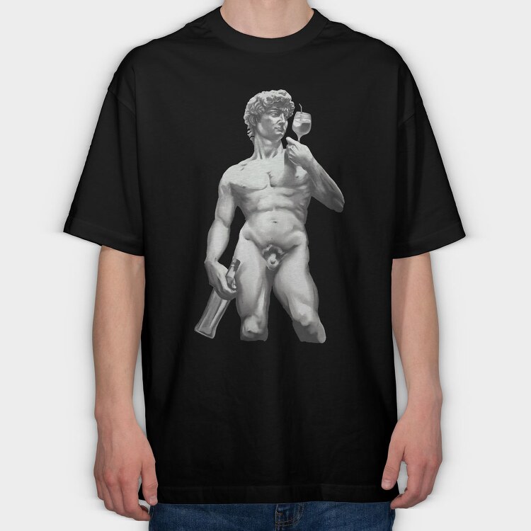 David Statue Wine Glass Realistic Michelangelo Cup Bottle, Tricou Oversize Barbati (Unisex)