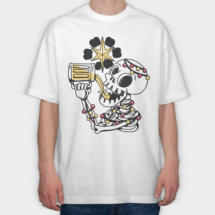 Christmas Skeleton Drinking Beer Beer Mas, Tricou Oversize Barbati (Unisex)