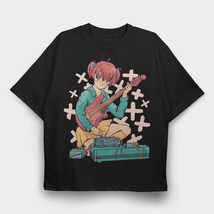 Anime Girl Electric Guitar Pedals, Tricou Oversize Barbati (Unisex)