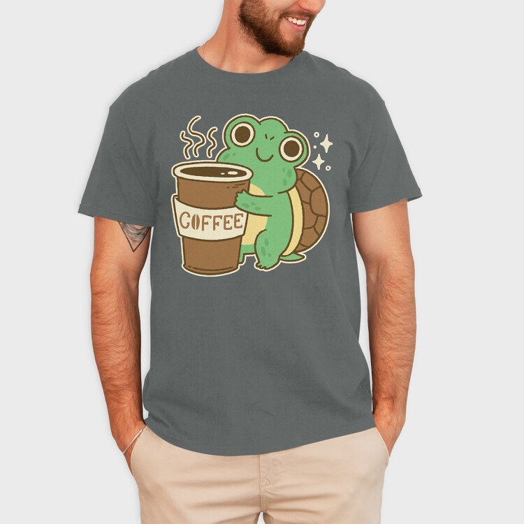 Turtle Drinking Cofffee, Tricou Barbati (Unisex)