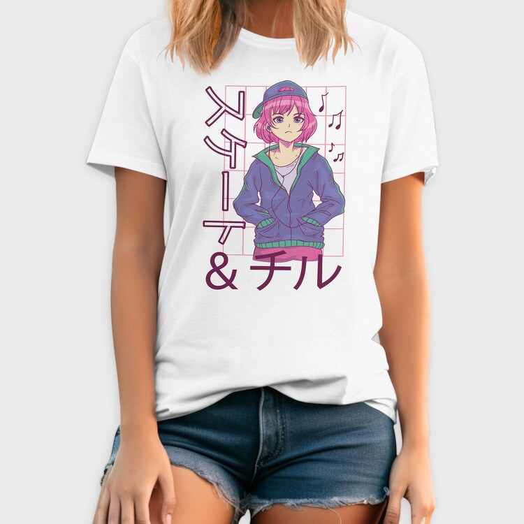 Anime Girl Listening Music Skate Chill, Tricou Barbati (Unisex)