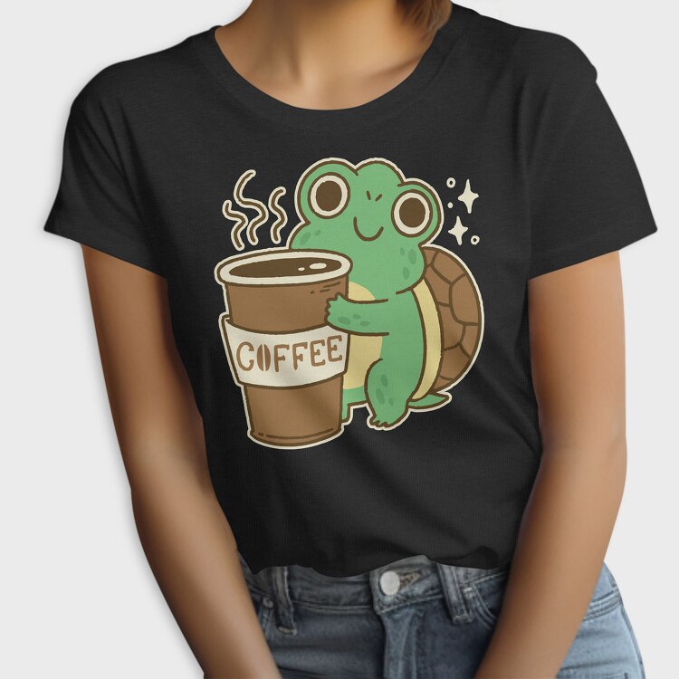 Turtle Drinking Cofffee, Tricou Femei
