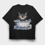 Angry Cat Bath Time, Tricou Oversize Barbati (Unisex)