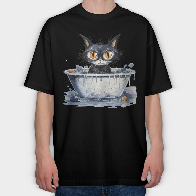 Angry Cat Bath Time, Tricou Oversize Barbati (Unisex)