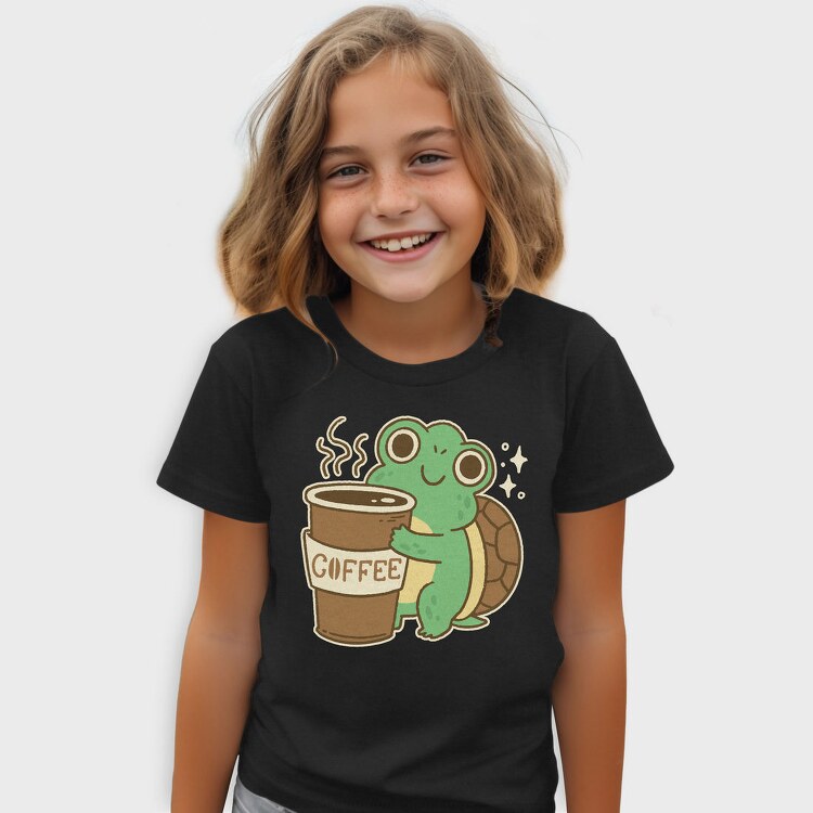 Turtle Drinking Cofffee, Tricou Copii