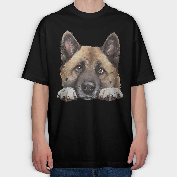 Akita Lover Peeking, Tricou Oversize Barbati (Unisex)