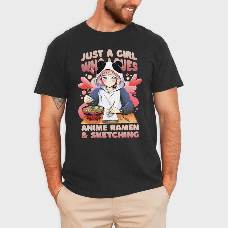 Anime Girl Ramen And Sketching, Tricou Barbati (Unisex)