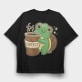 Turtle Drinking Cofffee, Tricou Oversize Barbati (Unisex)
