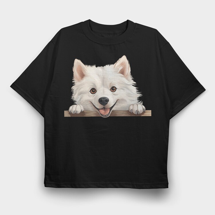 American Eskimo Peeking, Tricou Oversize Barbati (Unisex)