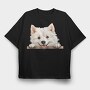 American Eskimo Peeking, Tricou Oversize Barbati (Unisex)