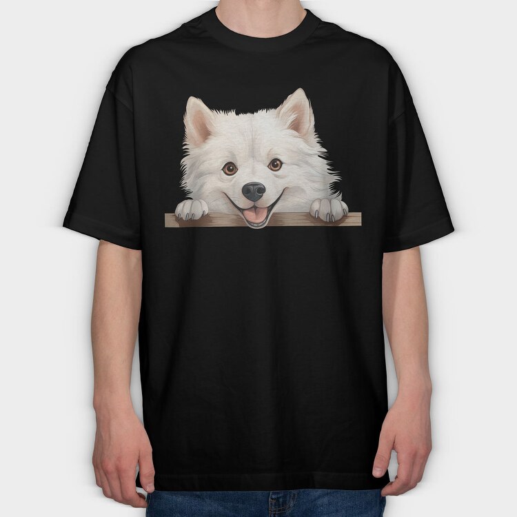 American Eskimo Peeking, Tricou Oversize Barbati (Unisex)