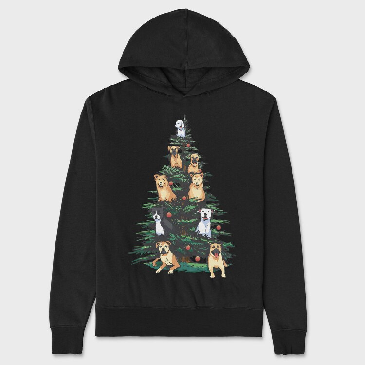 Christmas Tree With Dogs Realistic, Hanorac Oversize Barbati (Unisex)