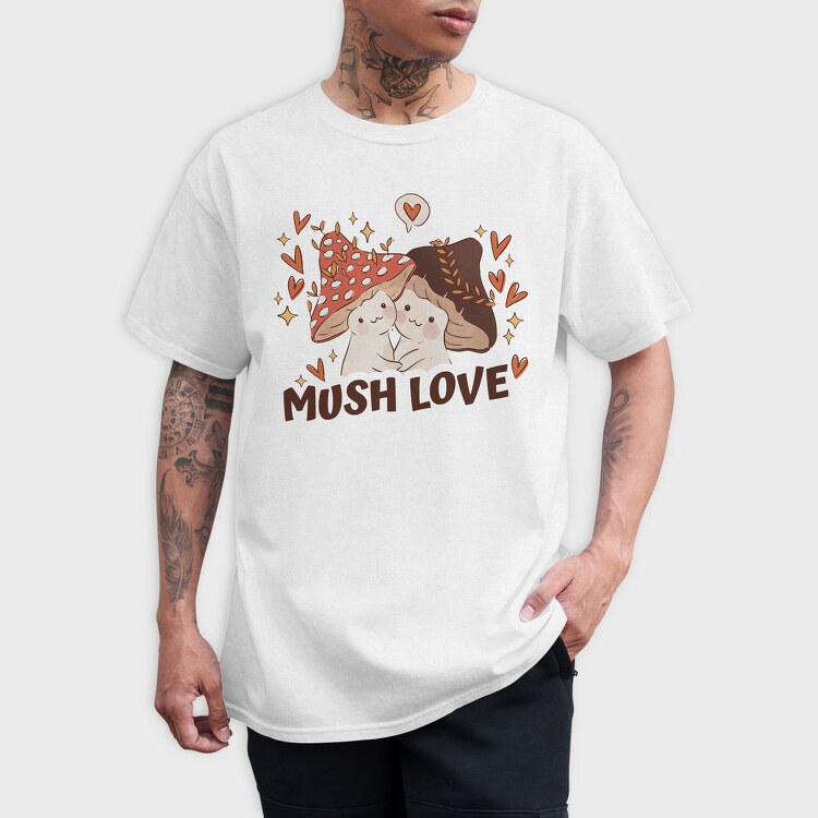 Two Kawaii Mushrooms With The Words Mush Love, Tricou Barbati (Unisex)