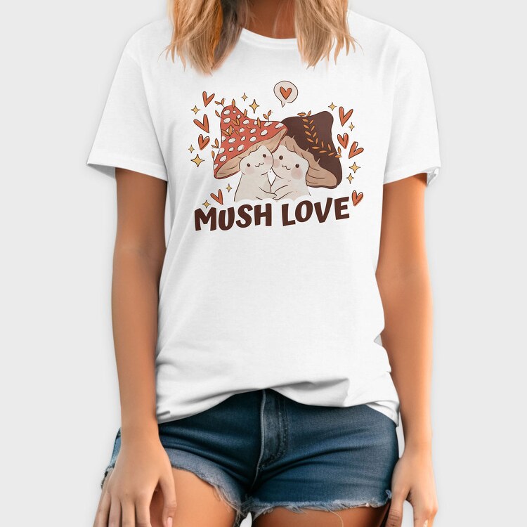 Two Kawaii Mushrooms With The Words Mush Love, Tricou Barbati (Unisex)