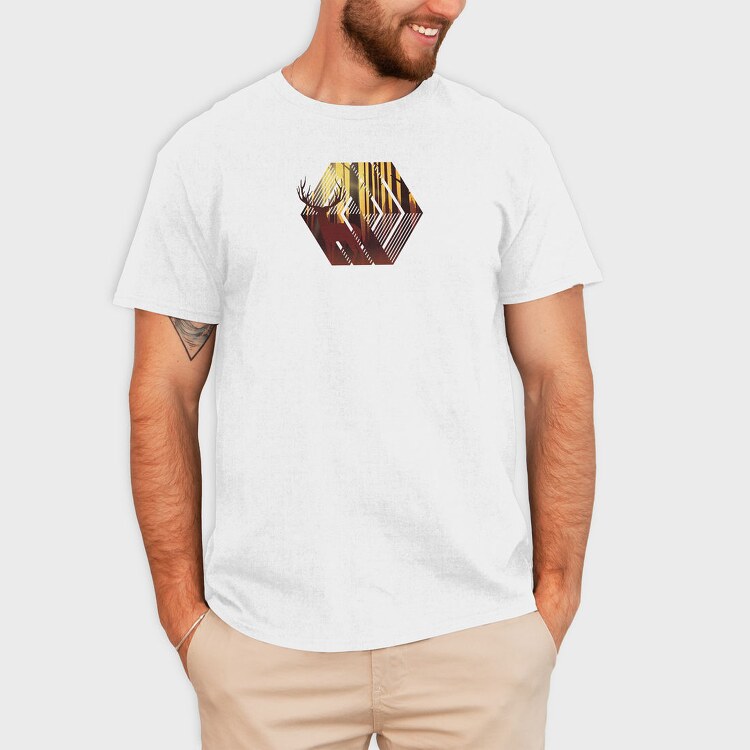 Deer Illustration Geometric Forest, Tricou Barbati (Unisex)