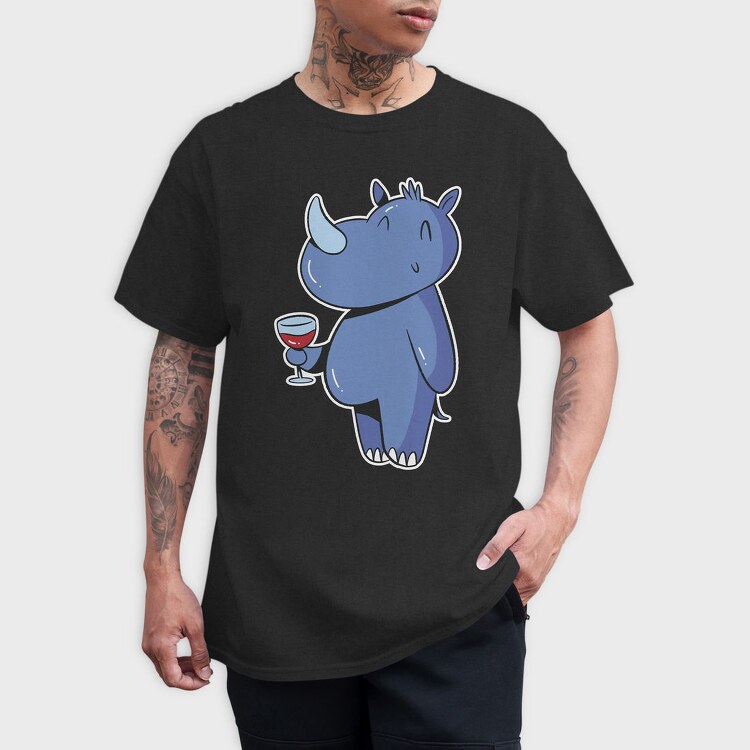 Rhinoceros With Wine Rhino, Tricou Barbati (Unisex)