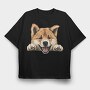 Akita Peeking, Tricou Oversize Barbati (Unisex)