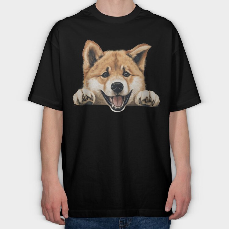 Akita Peeking, Tricou Oversize Barbati (Unisex)