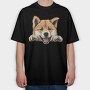 Akita Peeking, Tricou Oversize Barbati (Unisex)