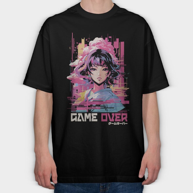 Anime Glitch Vaporwave, Tricou Oversize Barbati (Unisex)