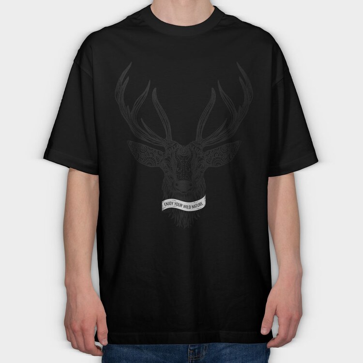 Deer Illustration With Text, Tricou Oversize Barbati (Unisex)